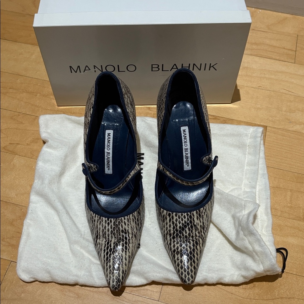 Manolo Blahnik Campari Snakeskin Mary Jane Heels
